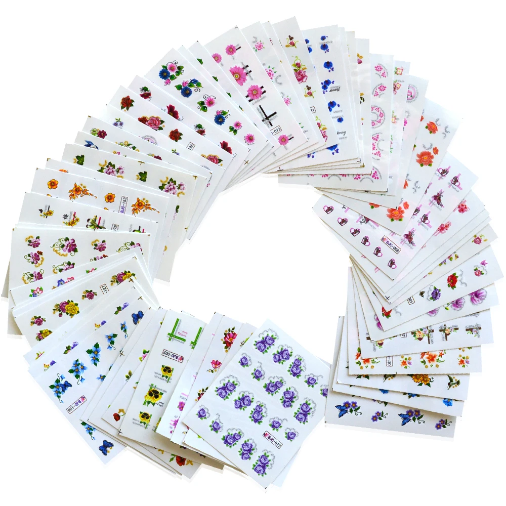 55/ 40PCS Glitter Nail Art Stickers Set Flower Water Transfer Nail Decals Beauty Foil Wraps Manicure Decor Accessories