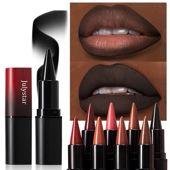 Matita per labbra con pennino affusolato Rossetto in velluto marrone nero opaco a lunga durata Cosmetici per trucco con fodera per labbra sottile naturale impermeabile