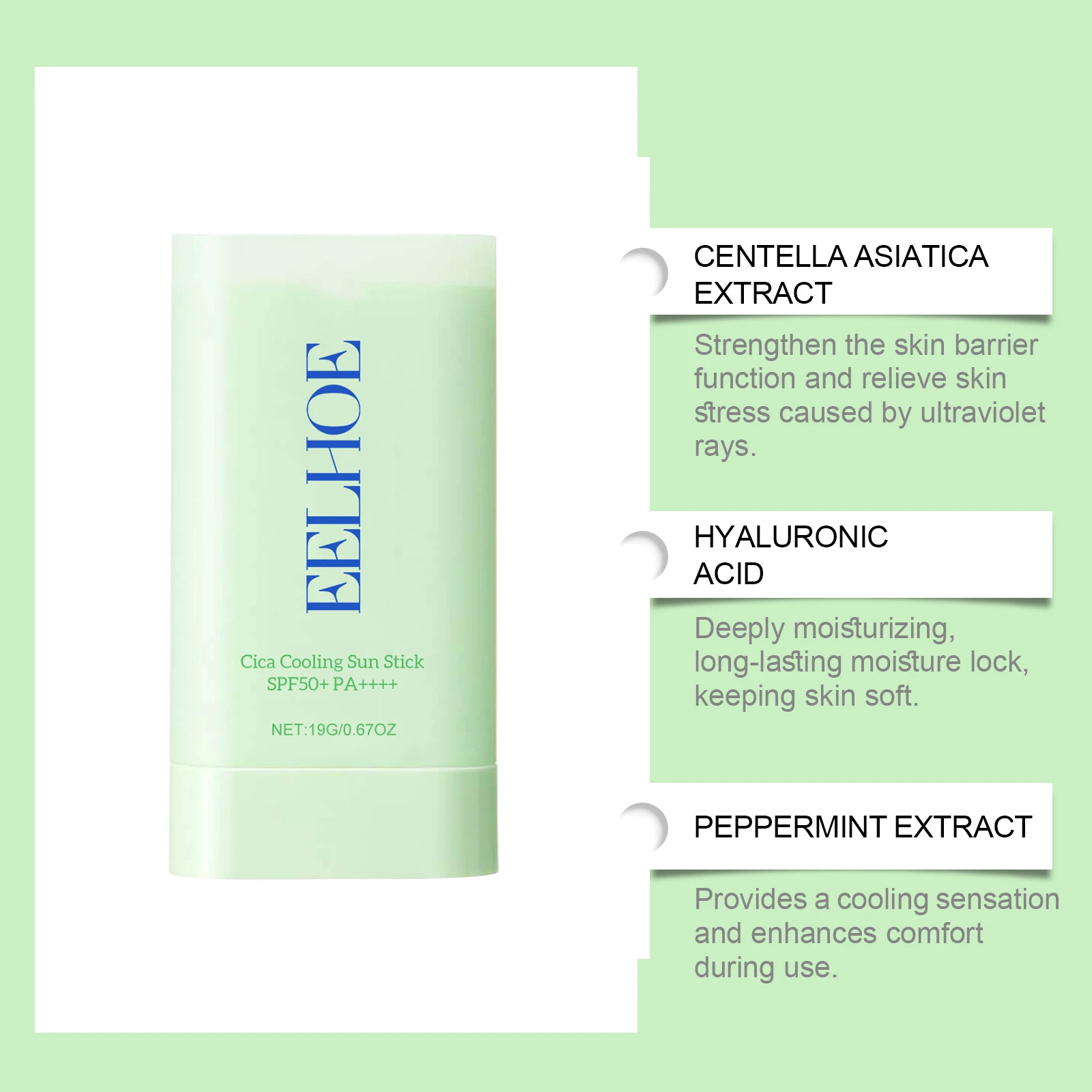 EELHOE Centella Sunscreen Spf50 Refreshing Sun Protective Cream Anti Sunburn Moisturizing Sunscreen Skin Care UV Stick