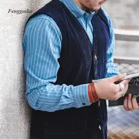 2024 Spring and Autumn Retro Corduroy Workwear Vest Pocket Splicing Solid Color Single Breasted British Coat Men's 2