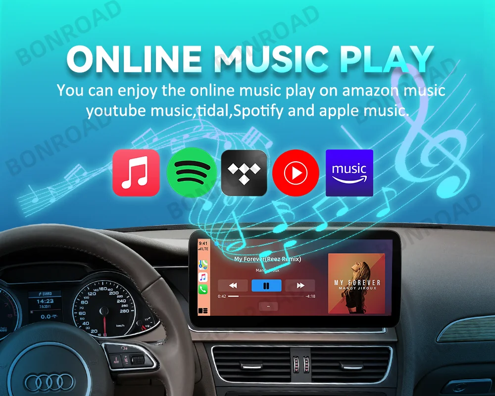 Bonroad 10,25'' Autoradio-Player Multimedia-Bildschirm für Audi A4 A5 2009-2016 Wireless CarPlay Android Auto Airplay AutoLink GPS – Detail 6