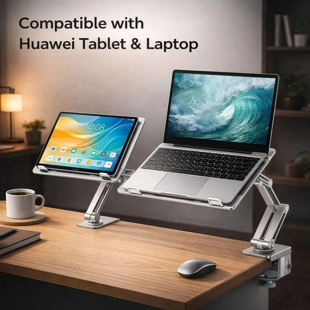 튼튼한 360 ° 회전식 노트북 책상 마운트 싱글 암 접이식 노트북 스탠드 17인치 노트북용 알루미늄 조절식 태블릿 홀더