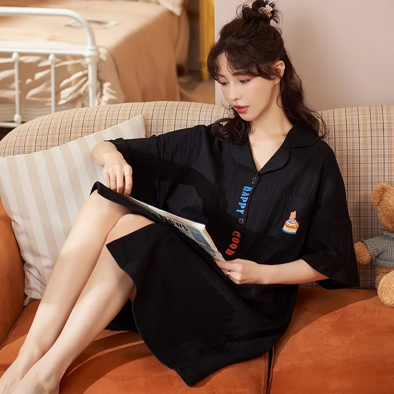 Summer Night Dress Women Plus Size Nightgowns Cartoon Cute Short-sleeves Nightie Cotton Homewear Sleepwear Female Pijamas