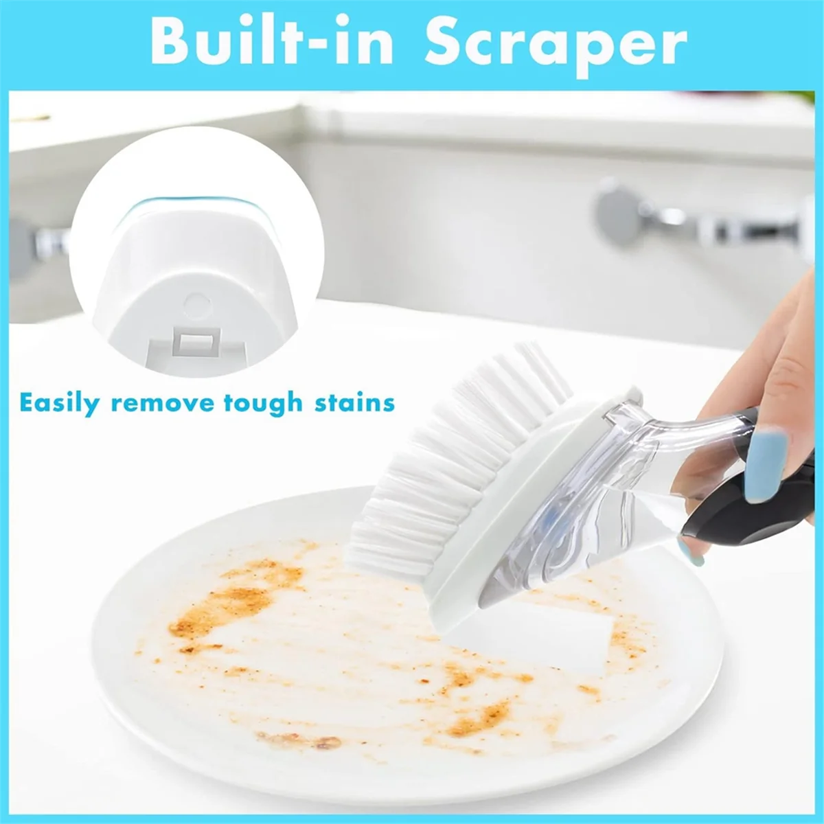 SEMOIC Brush Refills for Dish Brush .4 Pack Dish Cleaning Soap Dispensing Head Replacement for Scrubber