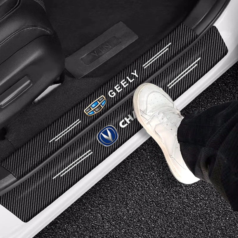4pcs Car Door Sill Fiber Carbon Protector Stickers For Hyundai Tucson