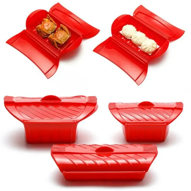 Silicone Steamer Box with Lid Professional Fish Steamer Silicone Steamer Microwave Food Grade Kitchen Gadgets 2
