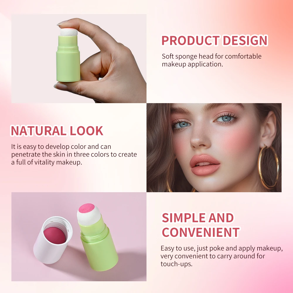 3 Colors Multi-Use Shimmer Soft Face Blusher Powder Tinted Solid Moisturizer Stick For Cheek & Eyes & Lips Korean Face Cosmetics 4