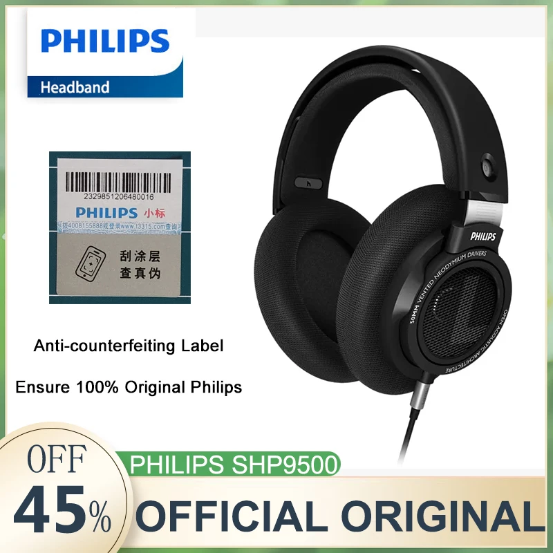 

Philips SHP9500 Headphone HiFi Stereo Wired Earphone Computer Online Learning Earbuds Esports Game 3.5mm 6.3mm Universal Headset