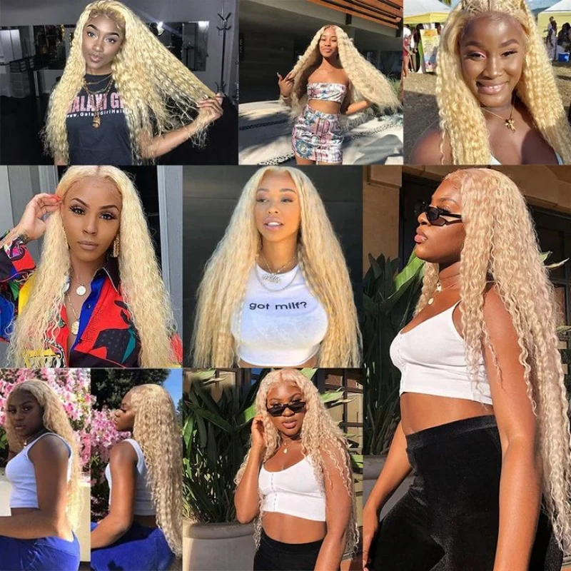 Honey Blonde Deep Wave Curly Bundles Human Hair 613 150% Density Brazilian Raw Remy Hair Extension 26 28 30 32 Inches