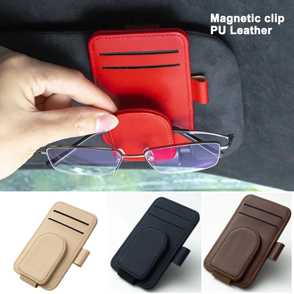 Car Sunglasses Holder Clip For Sun Visor – Magnetic Dual-Slot Organizer For Glasses, Cards & Receipts (Black Plaid Flower)