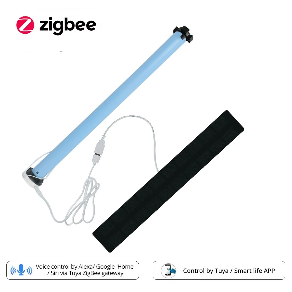 Zigbee สมาร์ทลูกกลิ้งไฟฟ้ามอเตอร์สําหรับหลอด 37 มม.ทํางานร่วมกับ Tuya APP Alexa Google Home ชาร์จแบตเตอรี่ในตัวผ้าม่านมอเตอร์ 1
