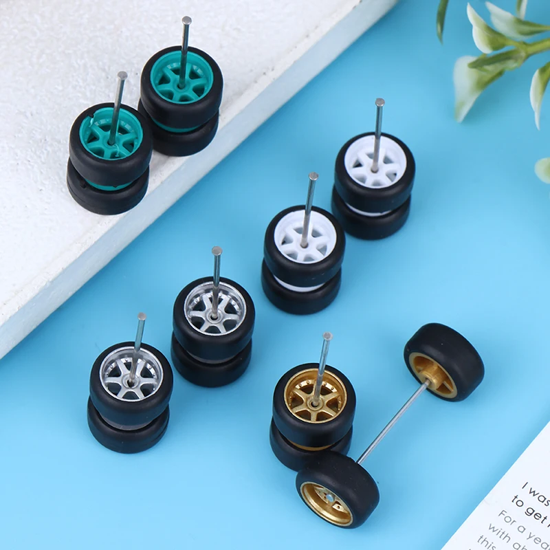 Alta calidad, 6 uds., 1:64 ruedas para Hotwheels con neumático de goma, modelo de coche, piezas modificadas, vehículo de carreras, juguetes, nuevo, 4 colores