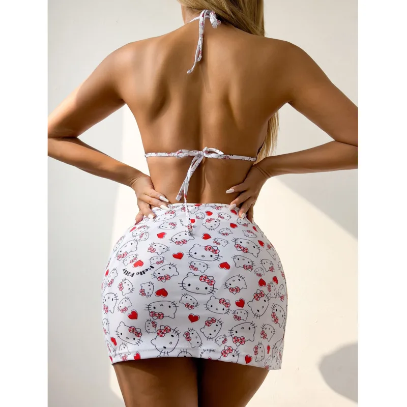 Hello Kitty Bikini Swimsuit Women's 2024 Summer Europe America Gather Sexy Hot Springs Beach Split Vacation Strap Swimsuit Sets