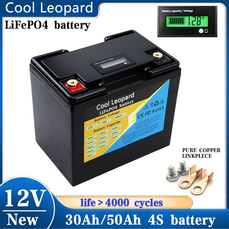 

New 12V 30Ah 50Ah LiFePo4 Battery Pack with BMS,for RV Xenon Lamp Solar Storage Inverter 12.8V LiFePO4 Battery 4000 Cycles