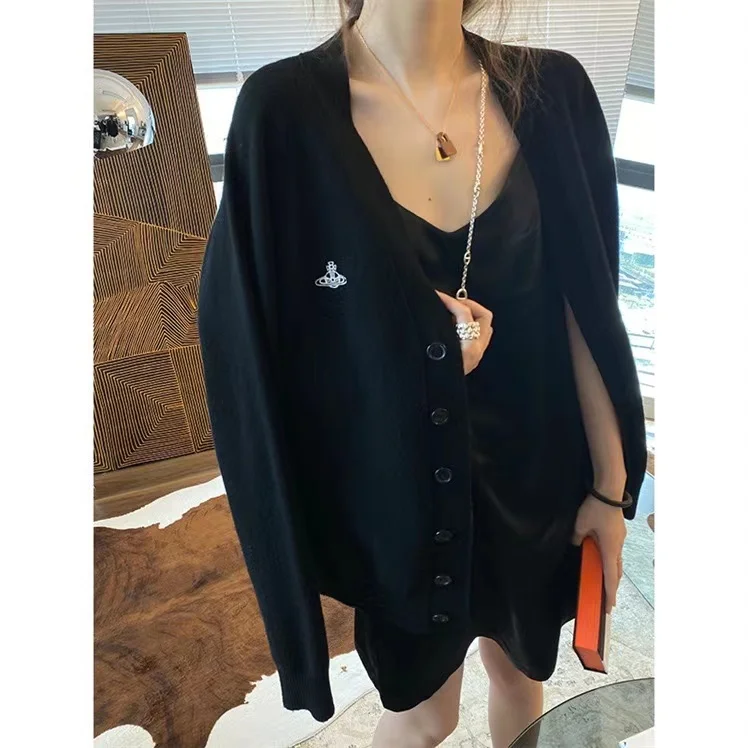 

2023 Women's Autumn/Winter Fashion Embroidered Cashmere Cardigan V-neck Loose fitting Cashmere Boutique Embroidered Cardigan Cas