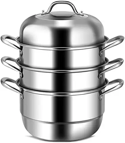 

Steamer for Cooking, 11 Inch Stainless Steel Steamer Pot with Tempered Glass Lid, Handles on Both Sides, Includes 2 Steaming Sep