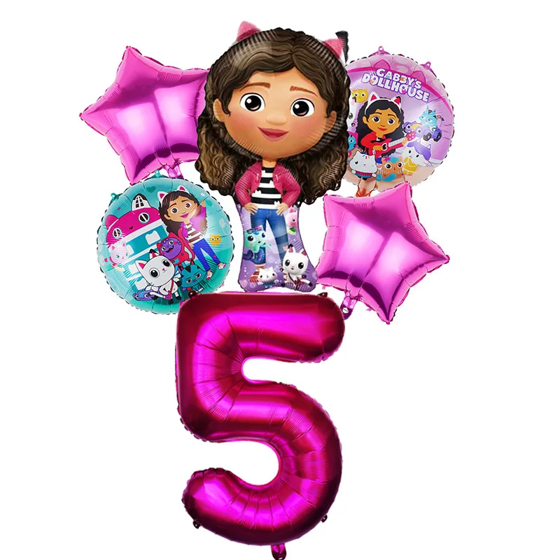 Gabby Dollhouse Balloons Set - 6pcs Cartoon Birthday Party Decorations