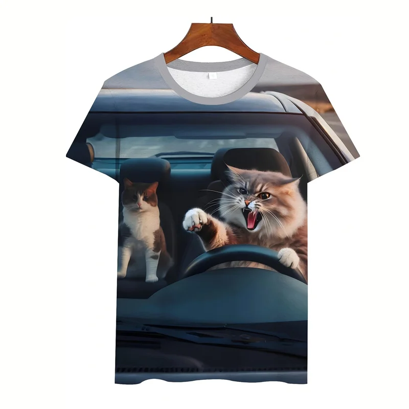 Camiseta Unisex Con Estampado 3D De Gato - 92% Fibra De Leche, 8% Poliéster, Manga Corta, Tallas XS A 4XL