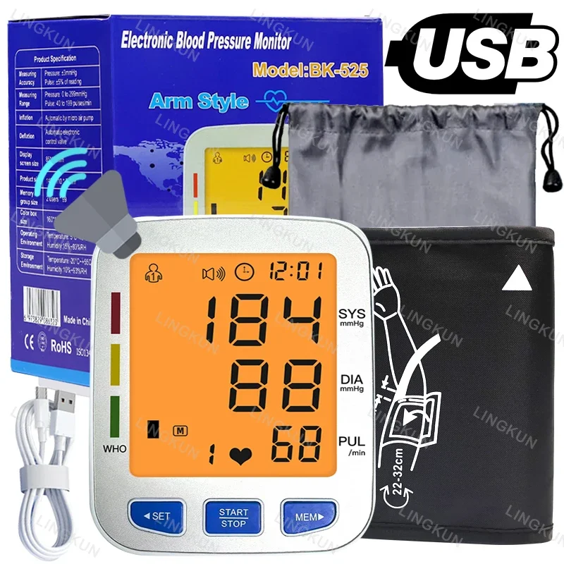 English Voice Large Display LED Automatic Tonometer Arm Blood Pressure Monitor