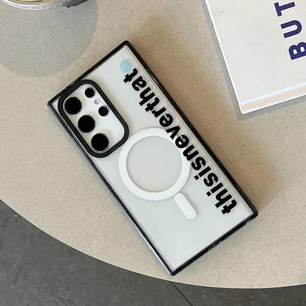 Fashion This Acrylic Black Border Protective Case for Samsung Galaxy S22U S23U S24 Ultra Shell with MagSafe