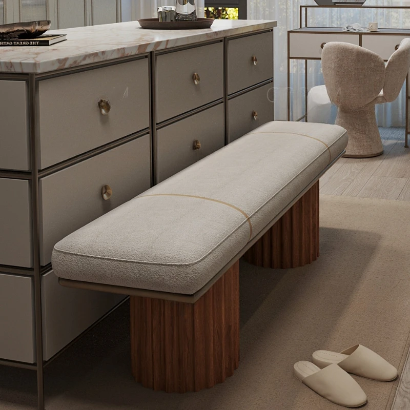 

Luxurious bed end stool original home bedroom full leather