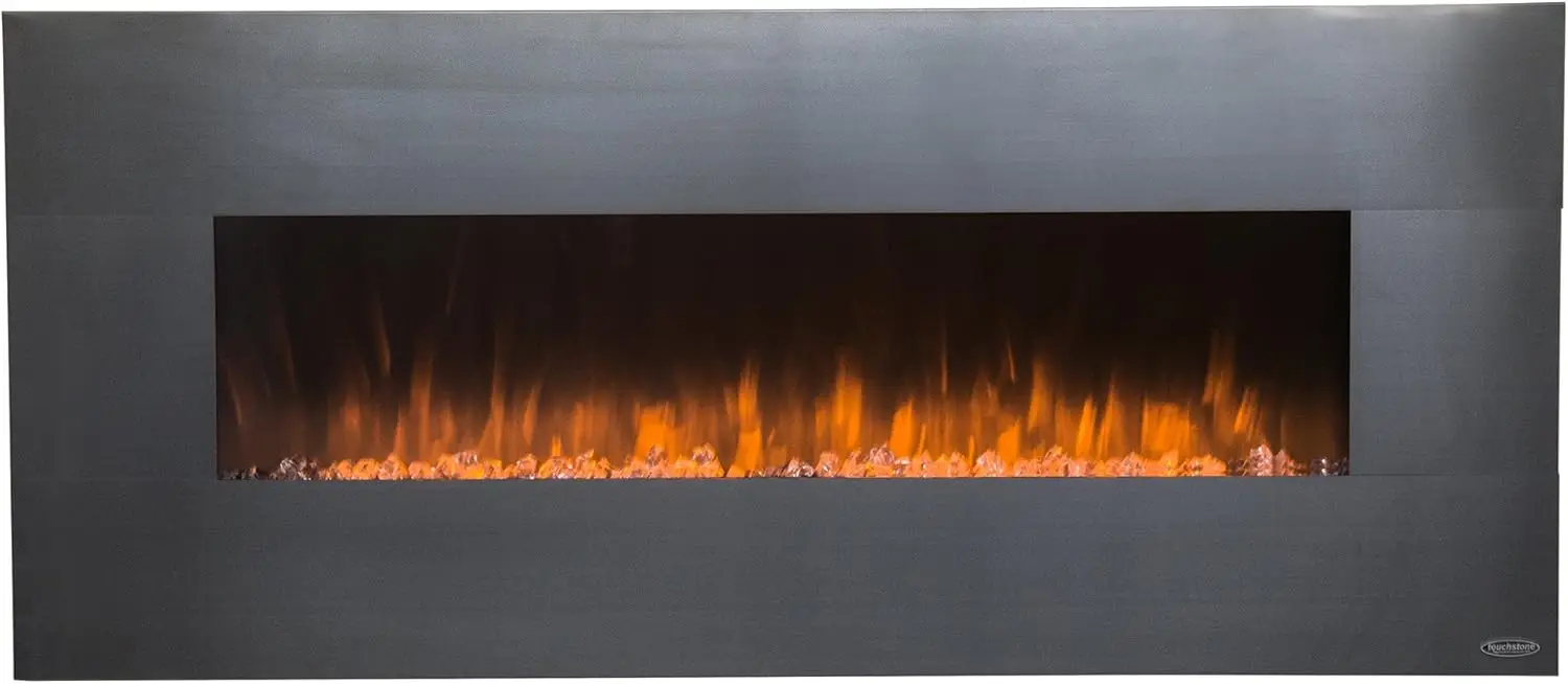 80026-Stainless Electric Fireplace-(Stainless) 50 Inch Wide On-Wall Hanging Log & Crystal Included 5 Flame Settings