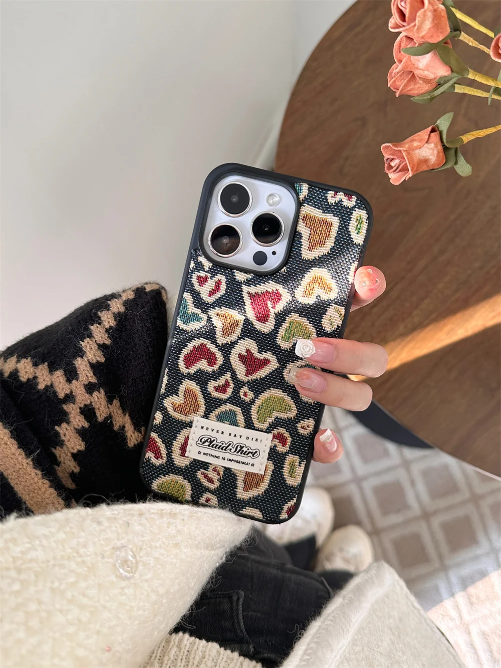 Denim Embroidery Love Heart iPhone Case