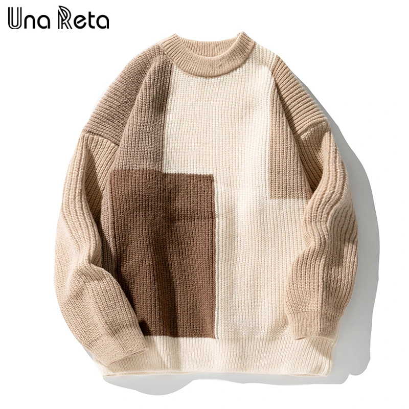 

Una Reta Harajuku Men's Winter Sweater Streetwear Patchwork Couple's Knitted Pullover Long Sleeve Y2K Jacquard Sweaters Man
