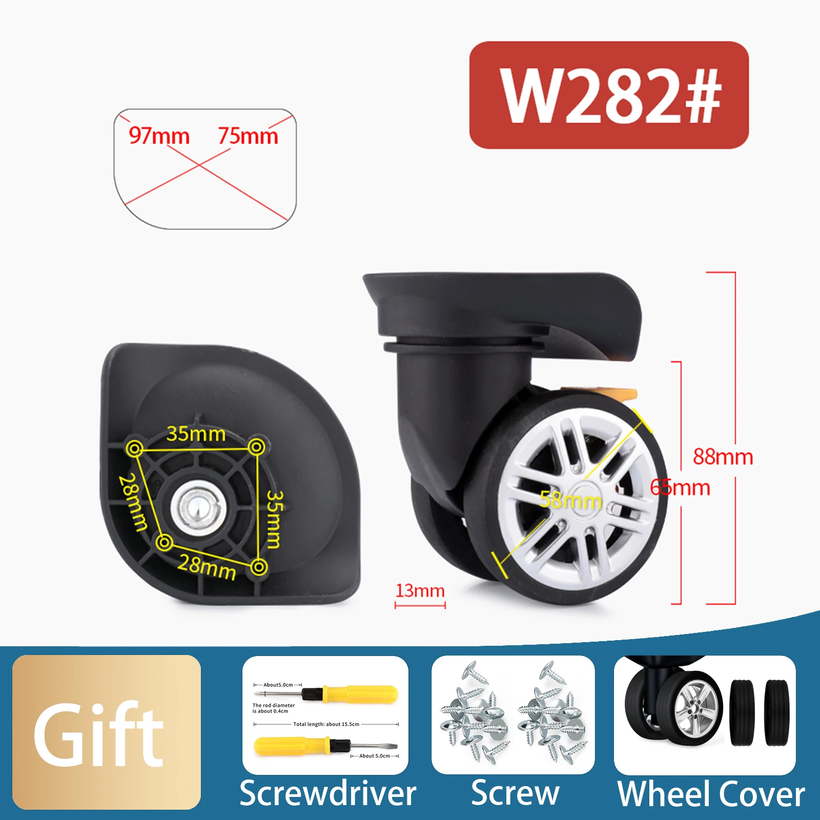 W282 Suitcase Casters Repair Tools With Screw Trolley Case Universal Swivel Casters Luggage High Quality Wheel Suitcase Set Mute