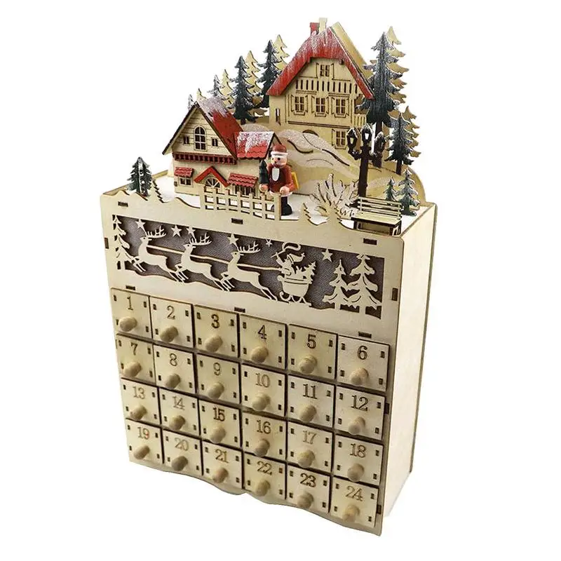 

Christmas Advent Calendar Decor Wooden Countdown Number Calendar Keepsake With 24 Drawers Light Battery Powered Calendar Cabinet