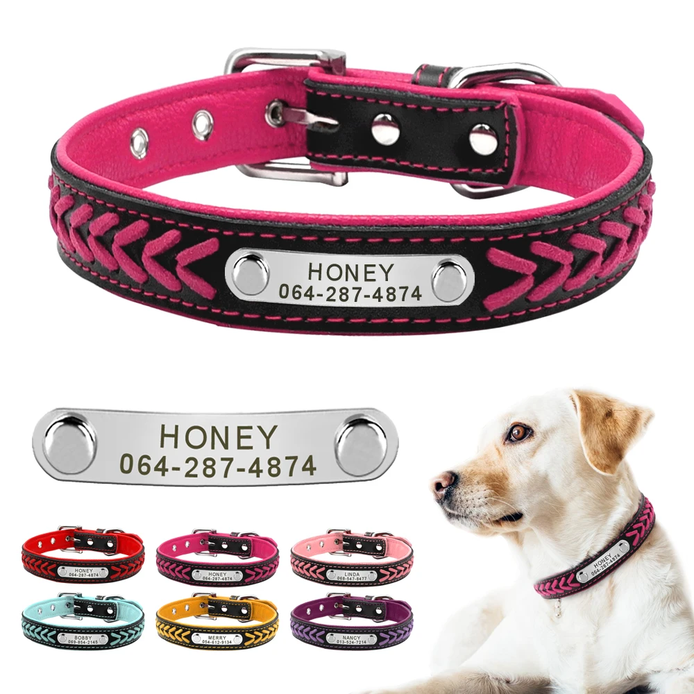 Dog Collar Personalized Custom Engraved Puppy Cat Nameplate Adjustable For Small Medium Large Dogs Pug