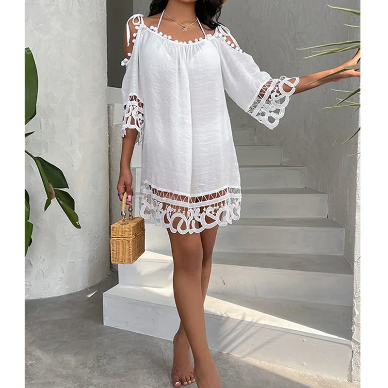 Fair ball Tassel Beach Cover Ups for Swimwear Women, White Sleeve ...