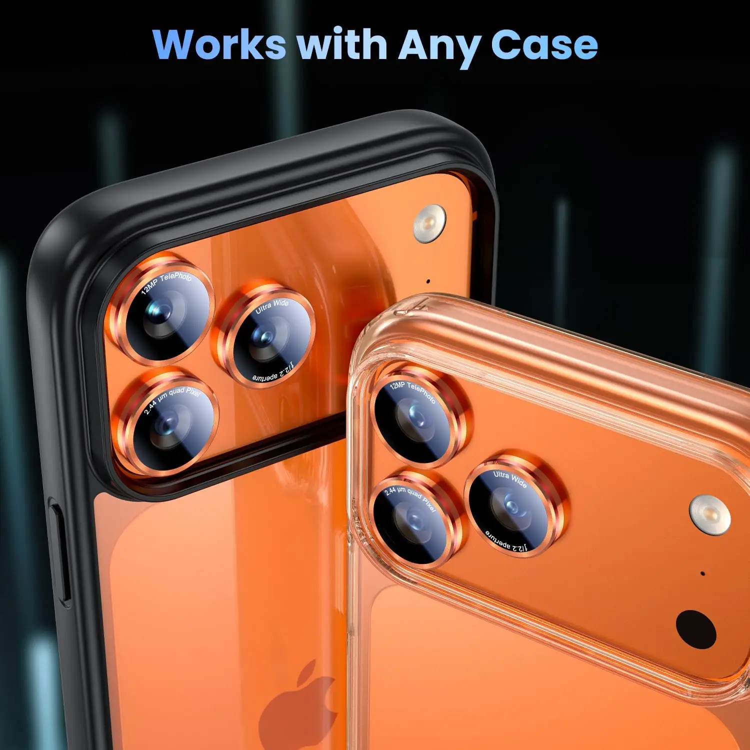 Vibrant Orange Camera Lens Protector Cover with Tempered Glass and Metal Phone Protection