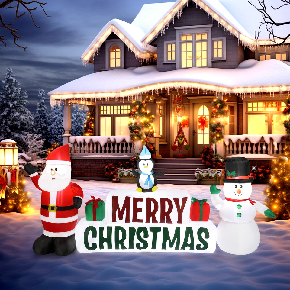 Lighted Christmas Inflatable Santa and Snowman Decoration