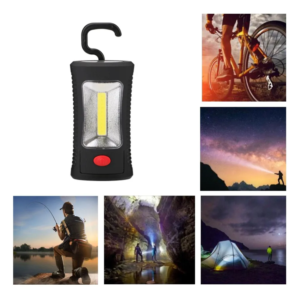 Portable Flashlight 2 Mode Multifunctional Portable COB LED Magnetic Folding Hook Light USE 3xAAA
