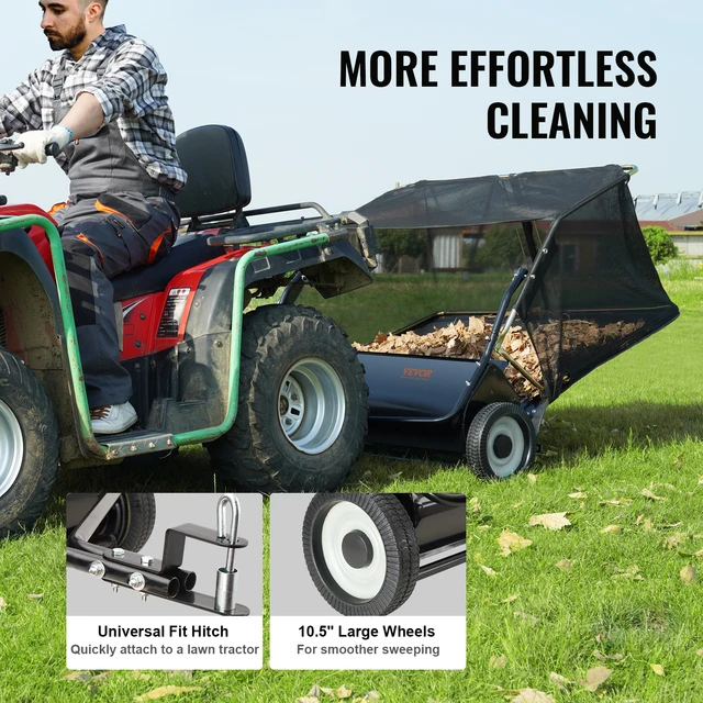 SucceBuy Tow Behind Lawn 21/26/44/50in Sweeper Large Capacity Heavy Duty Leaf & Grass Collector with Adjustable Sweeping 6