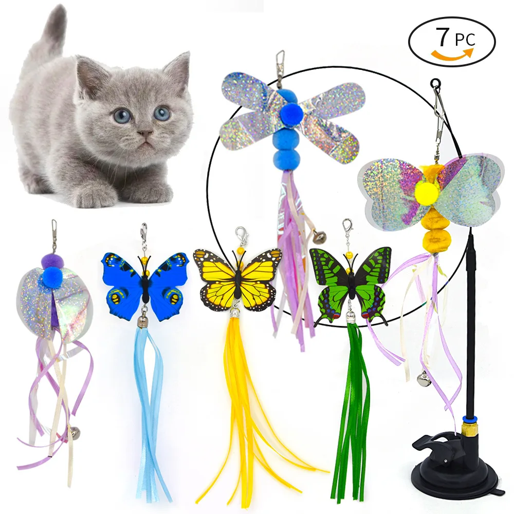 14PCS Cat Toy Set Caterpillar Feather Replacement Head Colorful Hair Ball  Tassel Retractable Fishing Rod Amusing Cat Stick - AliExpress