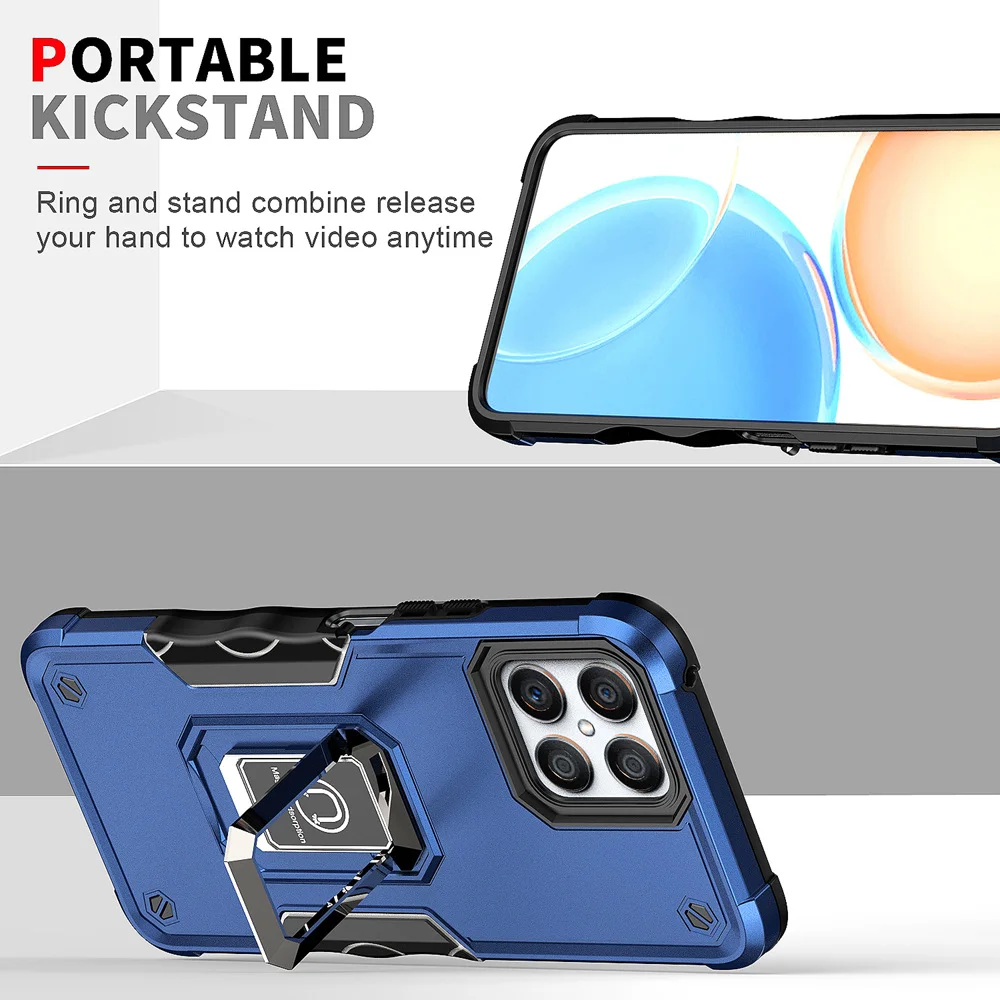 KEYSION Stoßfestes Rüstungsgehäuse für Honor X8 Silikon + PC Metallringständer Telefonrückseite für Huawei Honor X30i_voghion.com