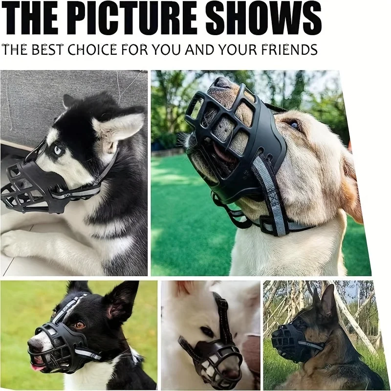 Adjustable Dog Muzzle Breathable Basket Muzzle with Reflective Tape Durable Chew-Proof Pet Muzzle for Safety
