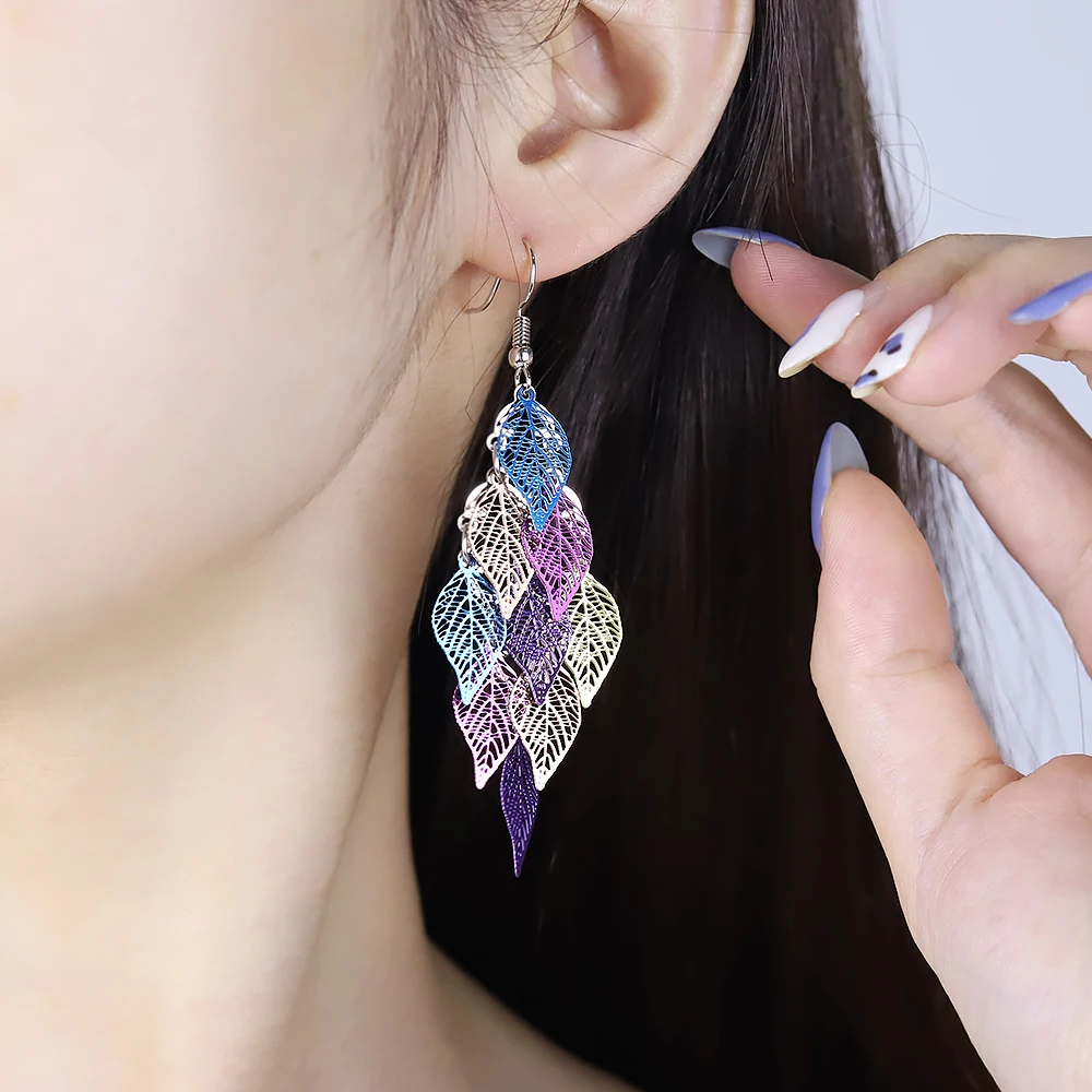 Ethnic Style Drop Earrings Small Nine Leaf Accessories Leaves Bohemian Dangle Earrings Women Gift