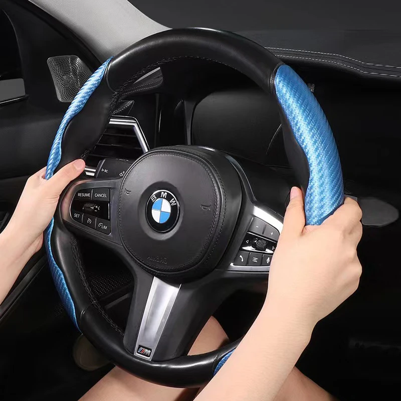 

2Pcs Universal Carbon Fiber Leather Car Steering Cover 1K Micro Fiber Leather PVC Wheel Booster Cover Non-Slip Car Accessories
