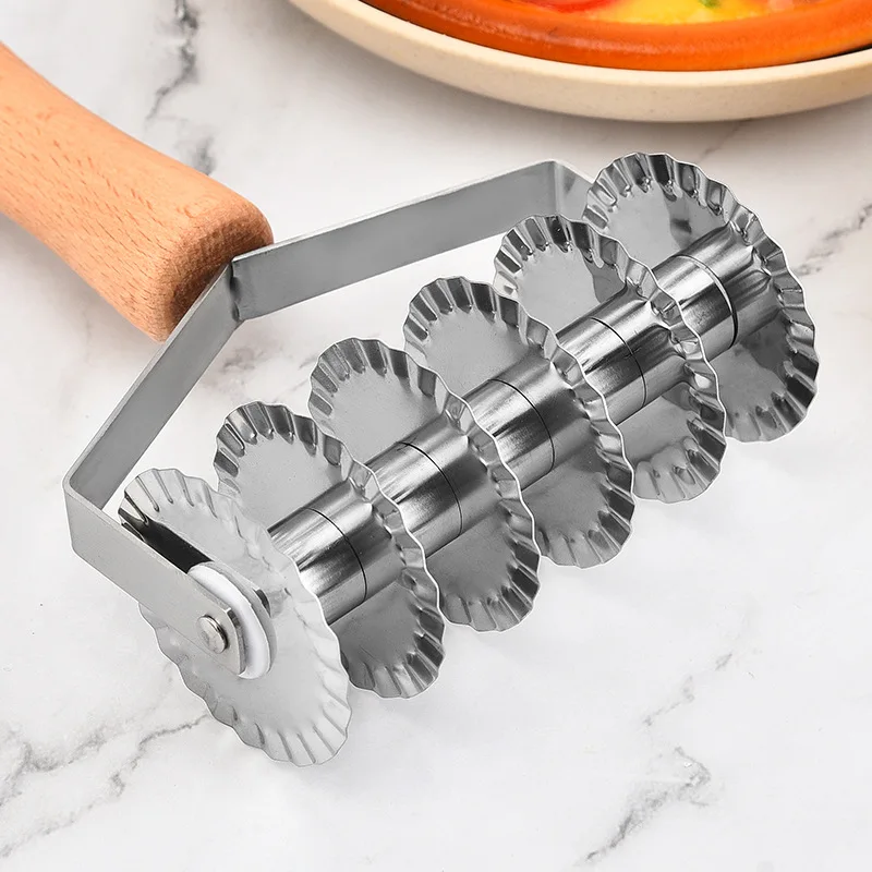 Wooden Handle Manual Noodle Roller Cutter Stainless Steel Pasta Pressing Machine Maker Pizza Dough Knife Kitchen Helpers Tools