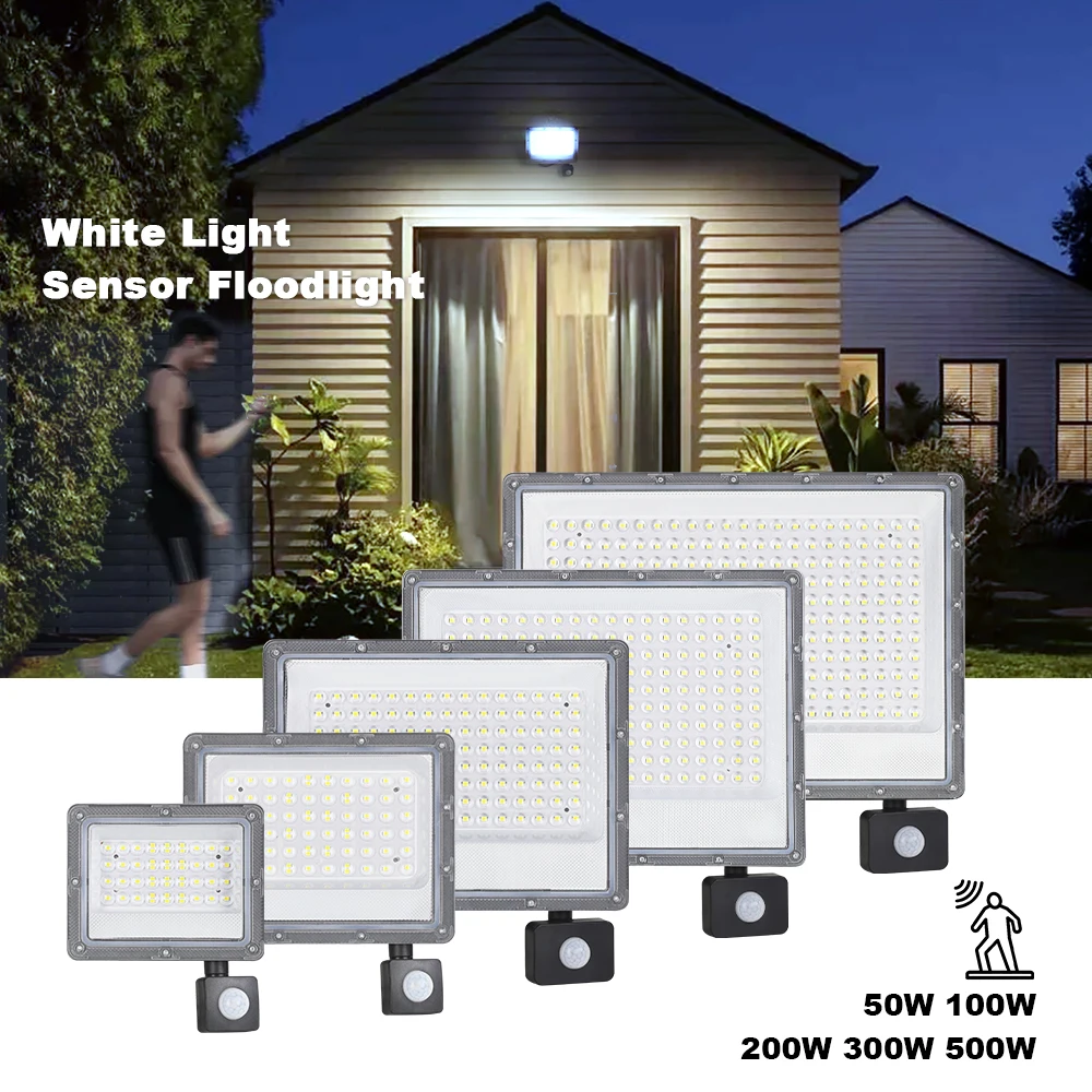 LED 투광 조명 PIR 모션 센서 야외 방수 반사판 LED 스포트라이트 거리 정원 벽 조명 50W 100W 200W 300W 500W