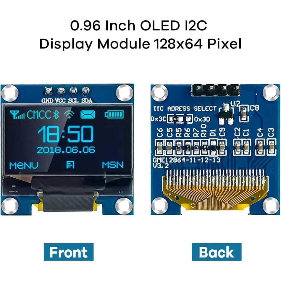 thumbnail: DIYmalls 1,3 Inch OLED Display Module - 128x64 SH1106 - I2C 4-pin 3.3V-5V - Adres 0x3C - Blauw (Set Van 3)