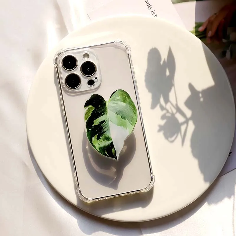 Griptok Bracket Socket Folding Grip Pretty Leaf Acrylic Phone Holder mobile phone stand simulation plant leaves phone holder for car