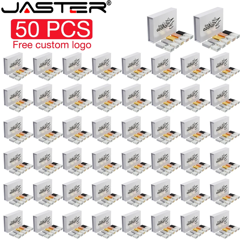 JASTER Crystal USB 2.0 Flash Drive, High Speed Custom Logo Memory Stick, 128GB 64GB 32GB, 50 PCS Lot