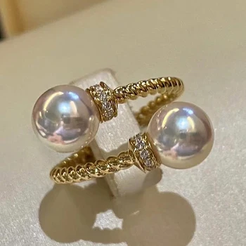 Pearl Open Ring Twist Gold Double Imitation Band Women’s Fashion Wedding Jewelry