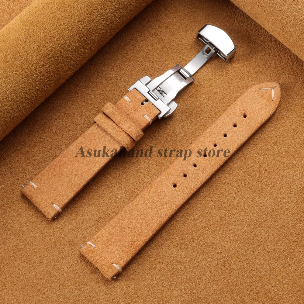 Quick Release Suede Calfskin Watch Strap with Butterfly Buckle