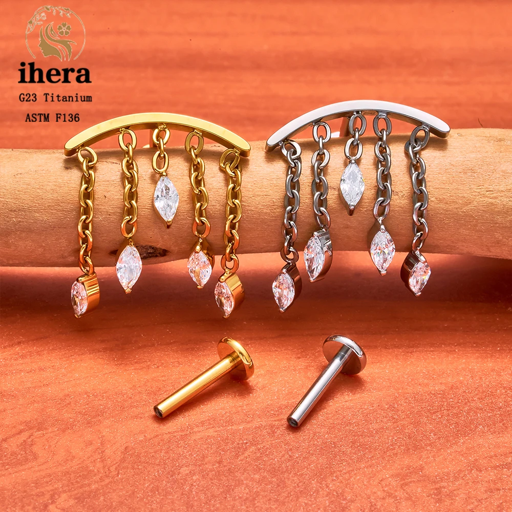 ASTM F136 Titanium Ear Cartilage Earrings Internal Thread 16G Hidden Helix Stud CZ Drape Chain Flat Back Tragus Piercing Jewelry