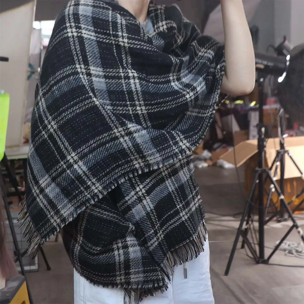 Large Acrylic Fibres Plaid Knitted Scarf Long Soft Men Thick Shawl Warm Classic Double-sided Scarf Christmas